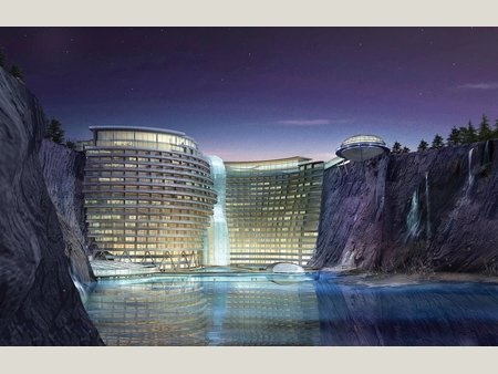underground hotel concept for Shimao Wonderland Intercontinental view of propose 'underground hotel' - build into a cliff